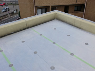 塩ビシート機械固定工法の様子